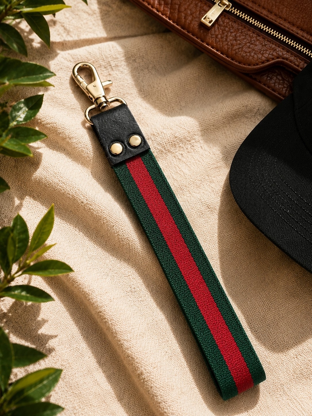 Upcycled Wristlet Made With Gucci Sherline Stripe Strap.